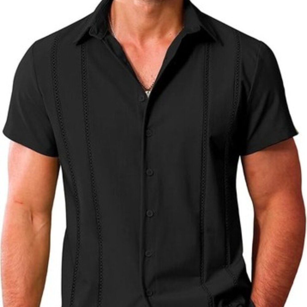 LETSEE Men's Cuban Guayabera Shirt Sz Medium